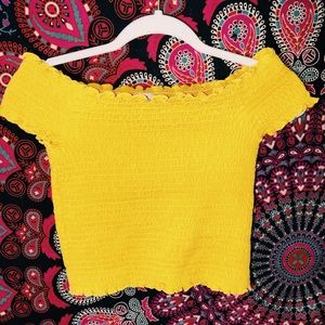 Yellow off the shoulder crop top